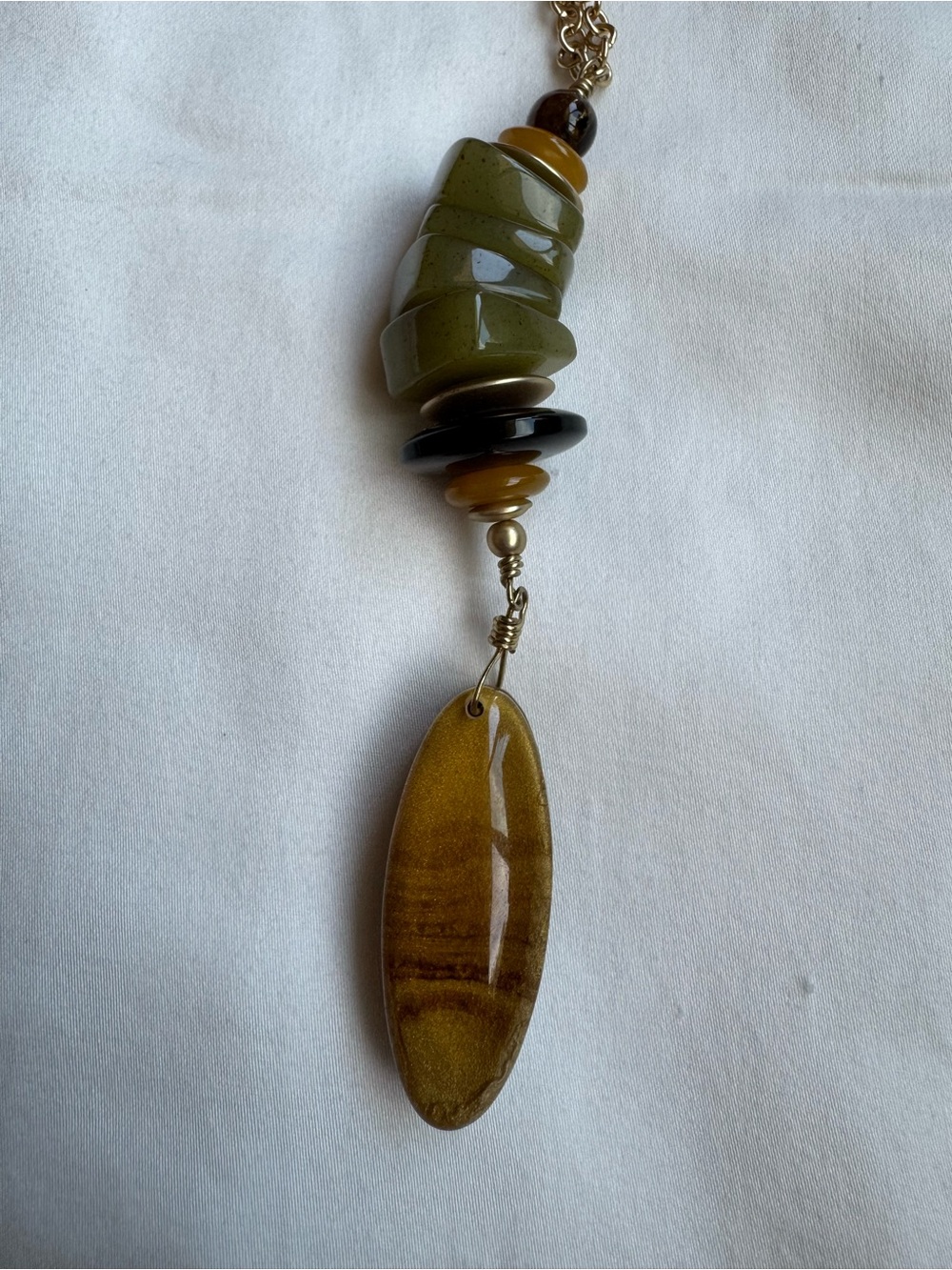 Chico's Malaya Statement Pendant Necklace Earth Tones Green Amber Gold Boho